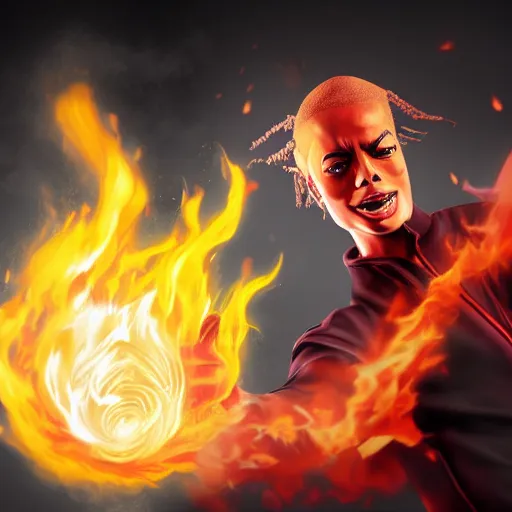 Image similar to Michael Jackson firebending, ultra realistic, HD, 8k, illustration