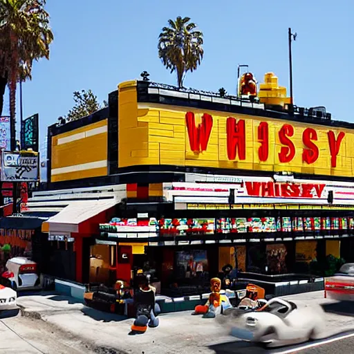 Prompt: the whiskey - a - go - go on the sunset strip, in los angeles, made out of lego