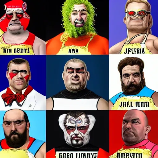 Image similar to All of the world leaders as wrestlers with silly outfits, jumping into the wrestling ring to fight, intricate, highly detailed, concept art, smooth, sharp focus