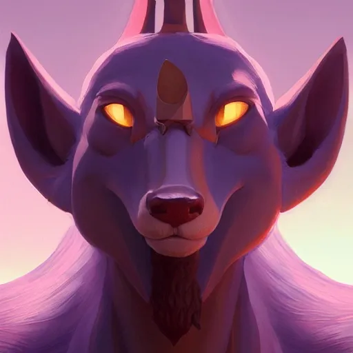 Image similar to portrait of anubis, the egyptian god, coyote face, brown dark hair, mattepainting concept blizzard pixar maya engine on stylized background splash comics global illumination lighting artstation, sharp focus, lois van baarle, ilya kuvshinov, rossdraws