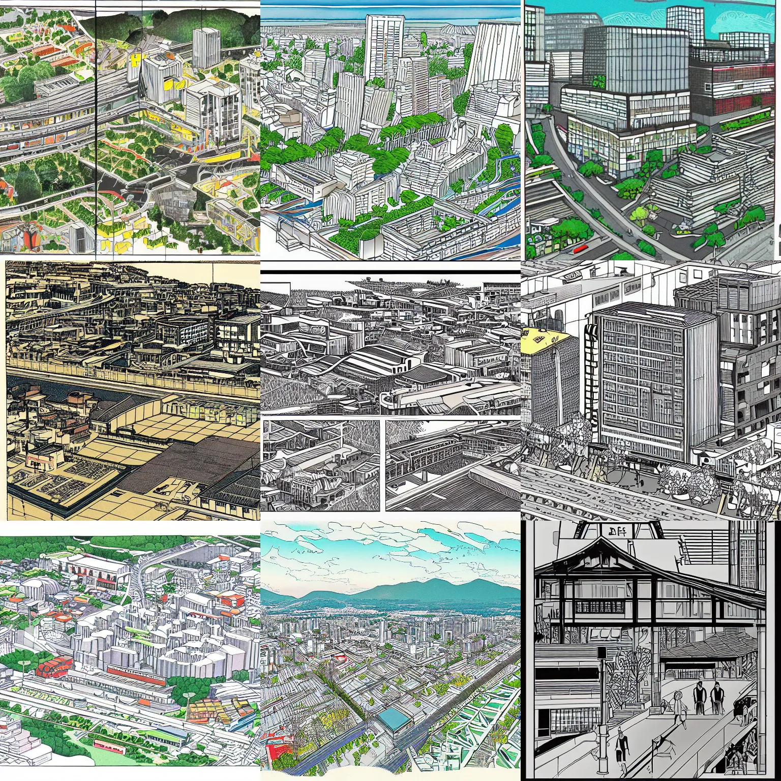 Prompt: ueshiba riichi illustration city, high details