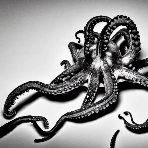 Image similar to octopus made of steel eating fastfood, 5 5 mm