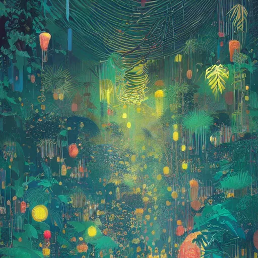 Image similar to disco diffusion painting of the jungle by victo ngai and malika favre, makoto shinkai, masterpiece, contest award winner