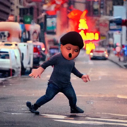 Image similar to news still of a giant toddler attacking new york