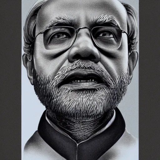 Image similar to portrait of Narendra modi, authoritarian, 3d shaded, dystopian