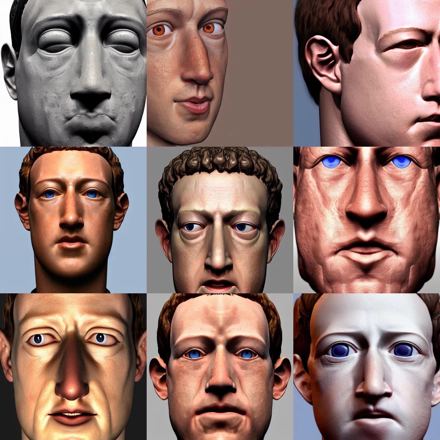 Prompt: very realistic face close up zuckerberg by zbrush