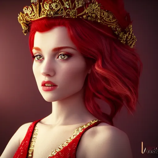 Prompt: portrait of wonderful princess of rubies with fair skin, red hair ornate 8 k gorgeous intricate detailed, accent lighting, dramatic light, octane render