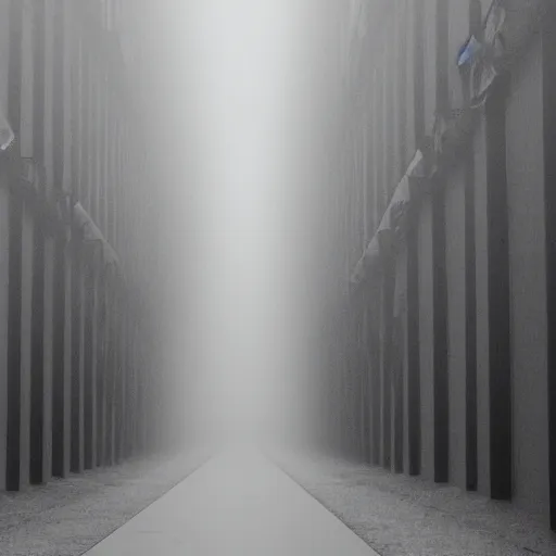 Prompt: long hallway with a fog,