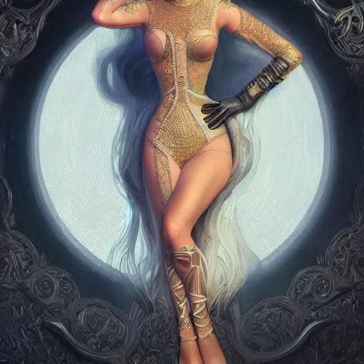 Image similar to full figure ultra realistic illustration, katy perry as lady gaga, intricate, elegant, highly detailed, digital painting, artstation, concept art, smooth, sharp focus, illustration, art by artgerm and greg rutkowski and alphonse mucha