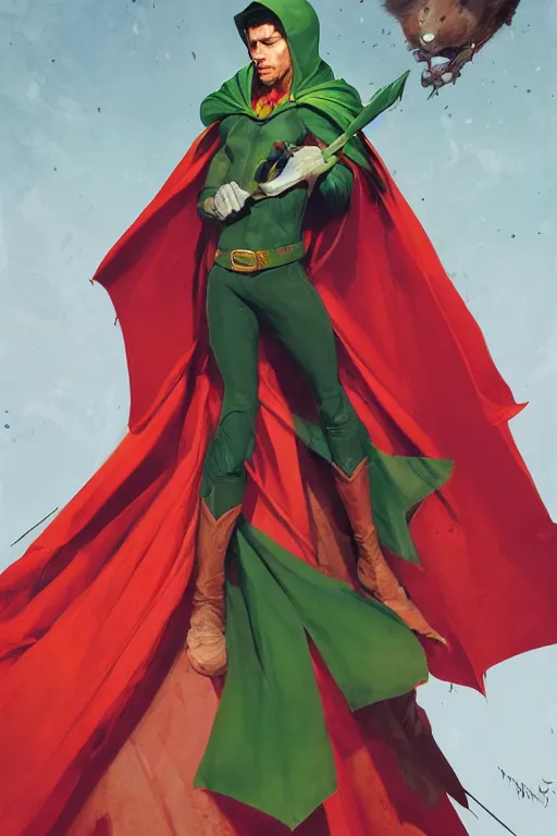 Image similar to portrait of the mousefolk hunter wearing green cape and hood by artgerm and Craig Mullins, James Jean, Andrey Ryabovichev, Mark Simonetti and Peter Morbacher 16k