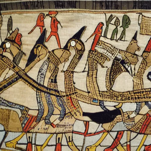 Prompt: bayeux tapestry, duck fight