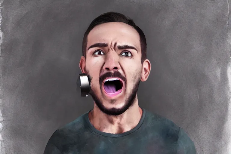 Image similar to cr 1 tikal screaming at the top of his lungs, photorealistic, 8 k