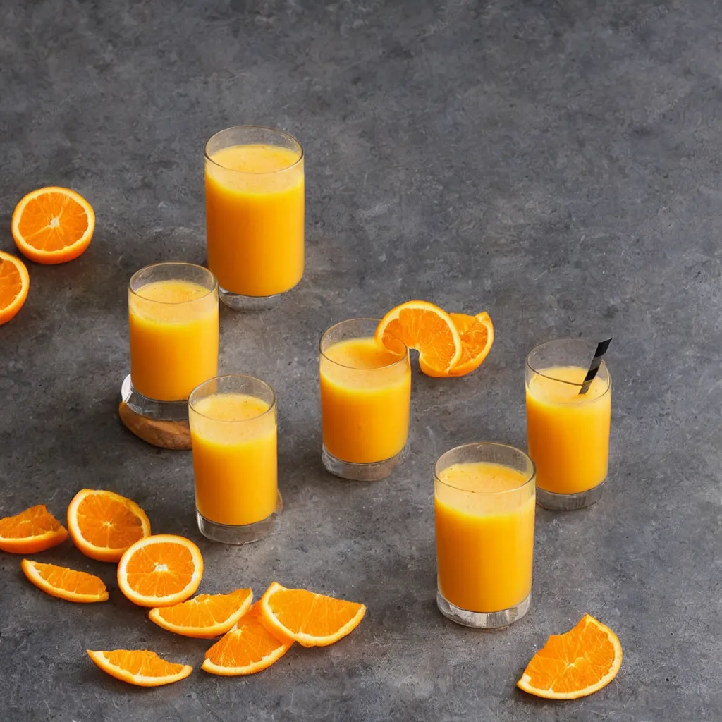 Prompt: Orange Juice in a glass cup,