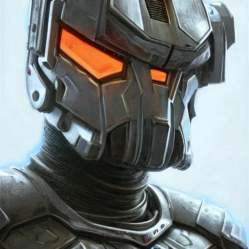 Image similar to the doomslayer as a realistic scifi cyberpunk knight, closeup portrait art by donato giancola and greg rutkowski, vintage retro scifi, realistic face, digital art, trending on artstation, symmetry!!!