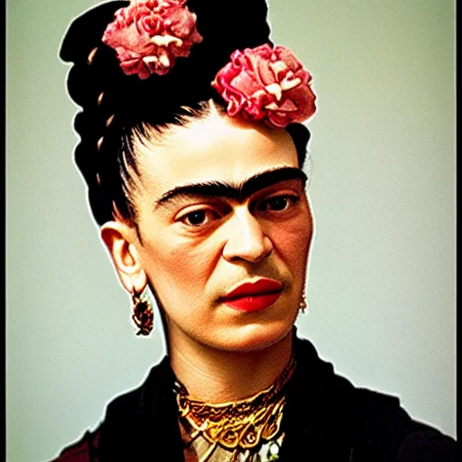 Image similar to frida kahlo with steampunk accessories.