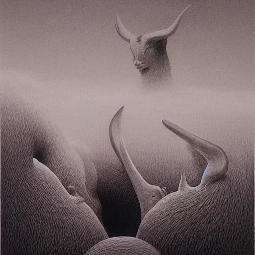 Prompt: 🐥🐂🐰 by zdzisław beksiński