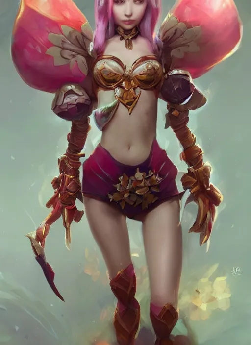 Image similar to poppy, from league of legends, fairy defender, au naturel, hyper detailed, digital art, trending in artstation, cinematic lighting, studio quality, smooth render, unreal engine 5 rendered, octane rendered, art style by klimt and nixeu and ian sprigger and wlop and krenz cushart