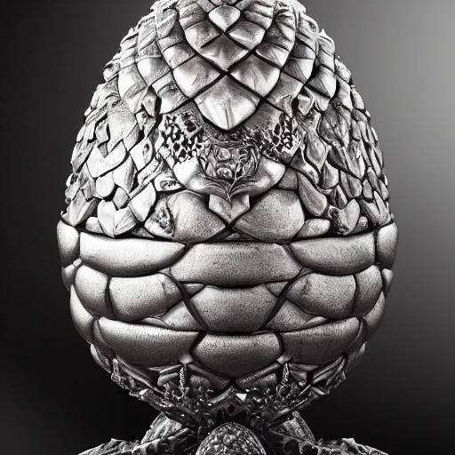 Prompt: daenerys dragon egg inspired, jewel encrusted Fabergé egg and Hans ruedy giger, hyperrealism, detailed, luxury, high definition, ultradetailed,