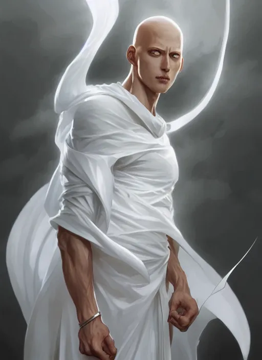 Image similar to ultra realistic illustration, handsome saitama. white cape, intricate, elegant, highly detailed, digital painting, artstation, concept art, smooth, sharp focus, illustration, art by artgerm and greg rutkowski and alphonse mucha and wlop