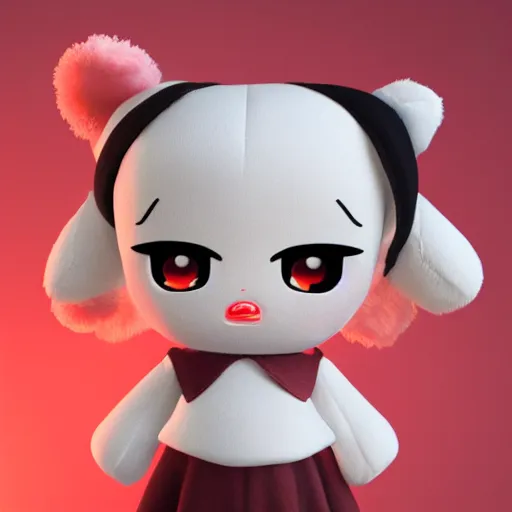 Prompt: cute fumo plush of a girl who is crying tears of blood, black and white and red, vray, caustics, lens flare