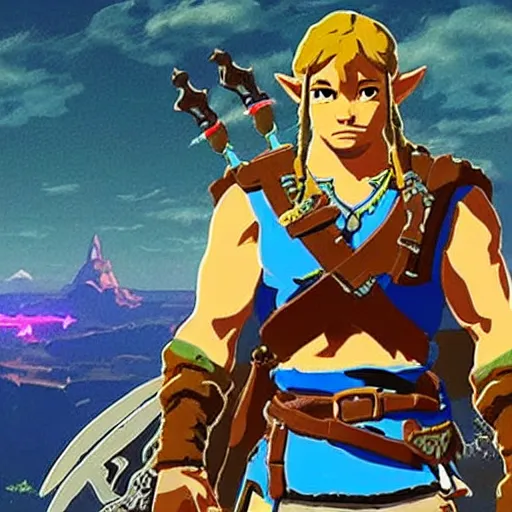 Image similar to screenshot from zelda breath of the wild game dwayne the rock johnson as zelda breath of the wild character