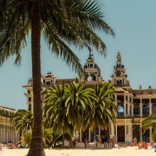 Image similar to a ultradetailed beautiful photo of the amazonas palace designed by jules bastien - lepage, hans belmer, frank weston and gustave baumann, beach, trending on artstation, mediterranean, palm trees, light sparkles, sharp focus, soft light, 8 k 4 k