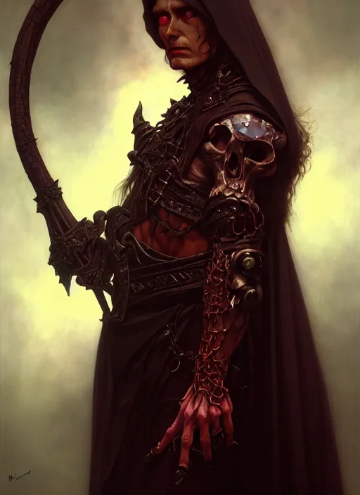 Image similar to necromancer, full body, hyper realistic, extremely detailed, dnd character art portrait, dark fantasy art, intricate fantasy painting, dramatic lighting, vivid colors, deviantart, artstation, by edgar maxence and caravaggio and michael whelan and delacroix.