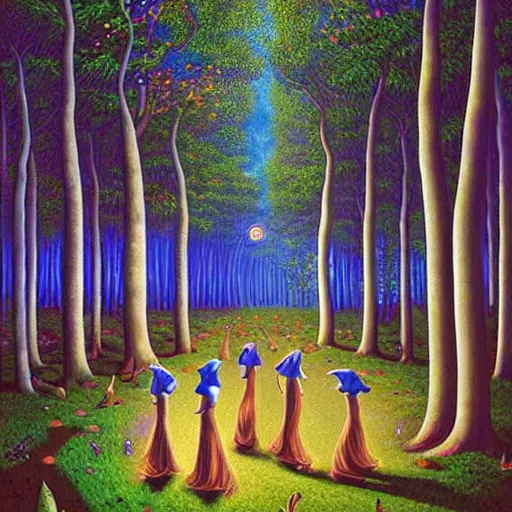 Prompt: dancers in the trippy forest by rob gonsalves