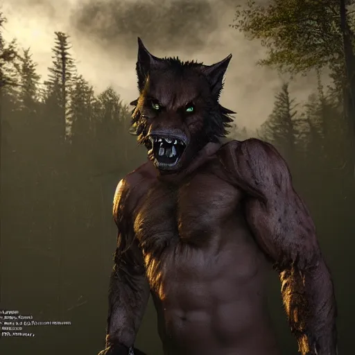 Prompt: man transforming into a werewolf at night with black realistic fur, ultra detail, unreal engine, 8 k