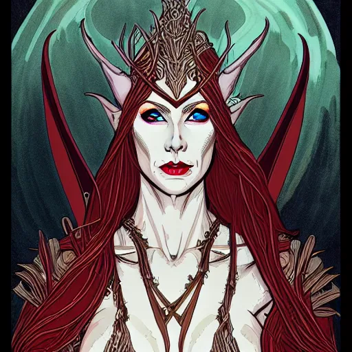 Prompt: full elven queen ,intricate, veins, by Hugo pratt, ultradetailed, trending on artstation,
