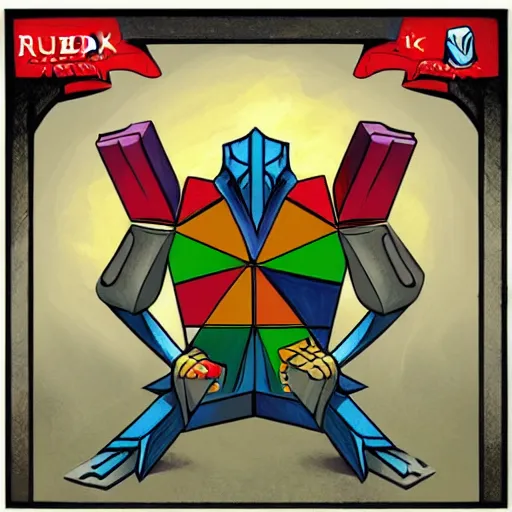 Image similar to illustration image for rubik's cube as a magic the gathering creature, highly detailed, fantasy, cartoon style, painting