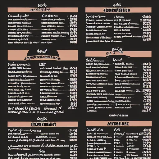 Prompt: gourmet restaurant menu listing