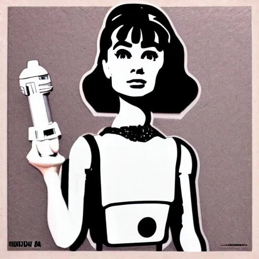 Image similar to audrey hepburn cos play r 2 d 2, stop motion vinyl action figure, plastic, toy, butcher billy style