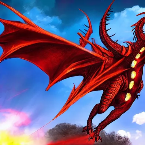 Image similar to ishowspeed fighting a big red dragon in the sky, realistic