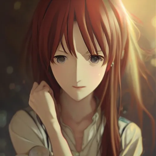 Prompt: kurisu makise steins gate anime, atmospheric, elegant, smiling, super highly detailed, professional digital painting, artstation, concept art, 8k, art by wlop, artgerm and alphonse mucha and eiichiro oda