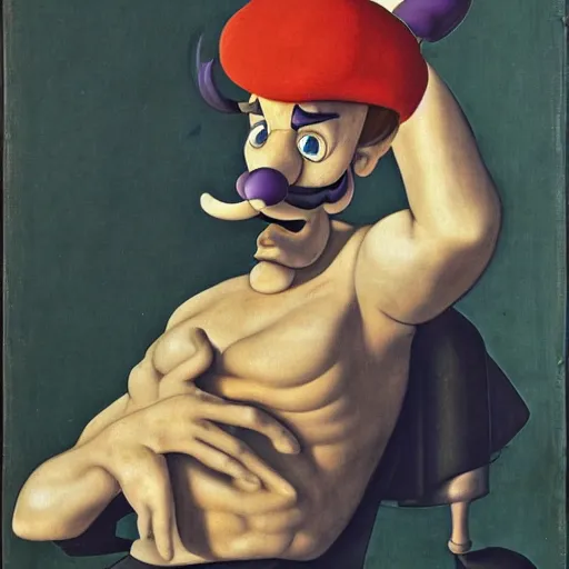 Image similar to waluigi by hans baldung,