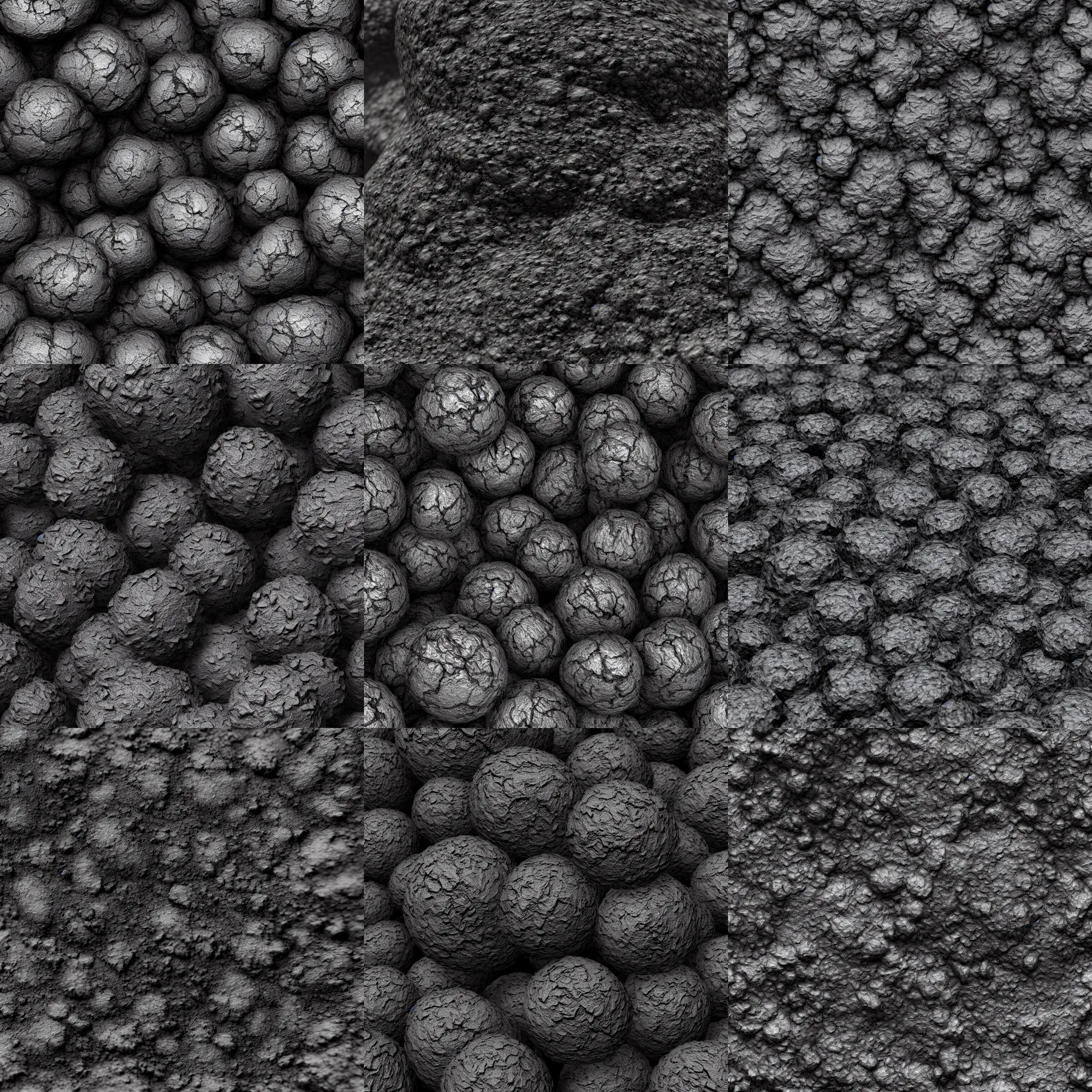 Prompt: high resolution coal texture, black, dusty photorealistic, pbr, 8 k, 3 0 0 dpi, seamless, c 4 d, ue 5, blender, volumetric lighting, ray tracing, octane rendering, displacement map