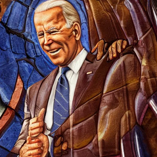 Prompt: a church mural depicting joe biden as a god, 4 k, highly detailed, painted by michelangelo