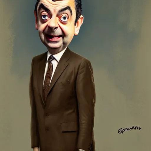 Image similar to rowan atkinson mr bean made from baked beans by greg rutkowski