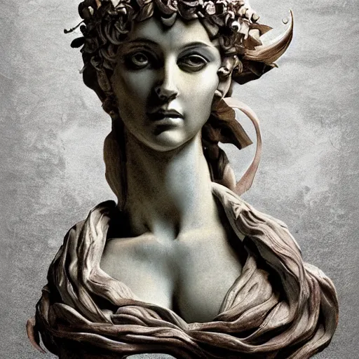 Image similar to sculpture of persephone, goddess of the underworld, made by michelangelo, art station, concept art