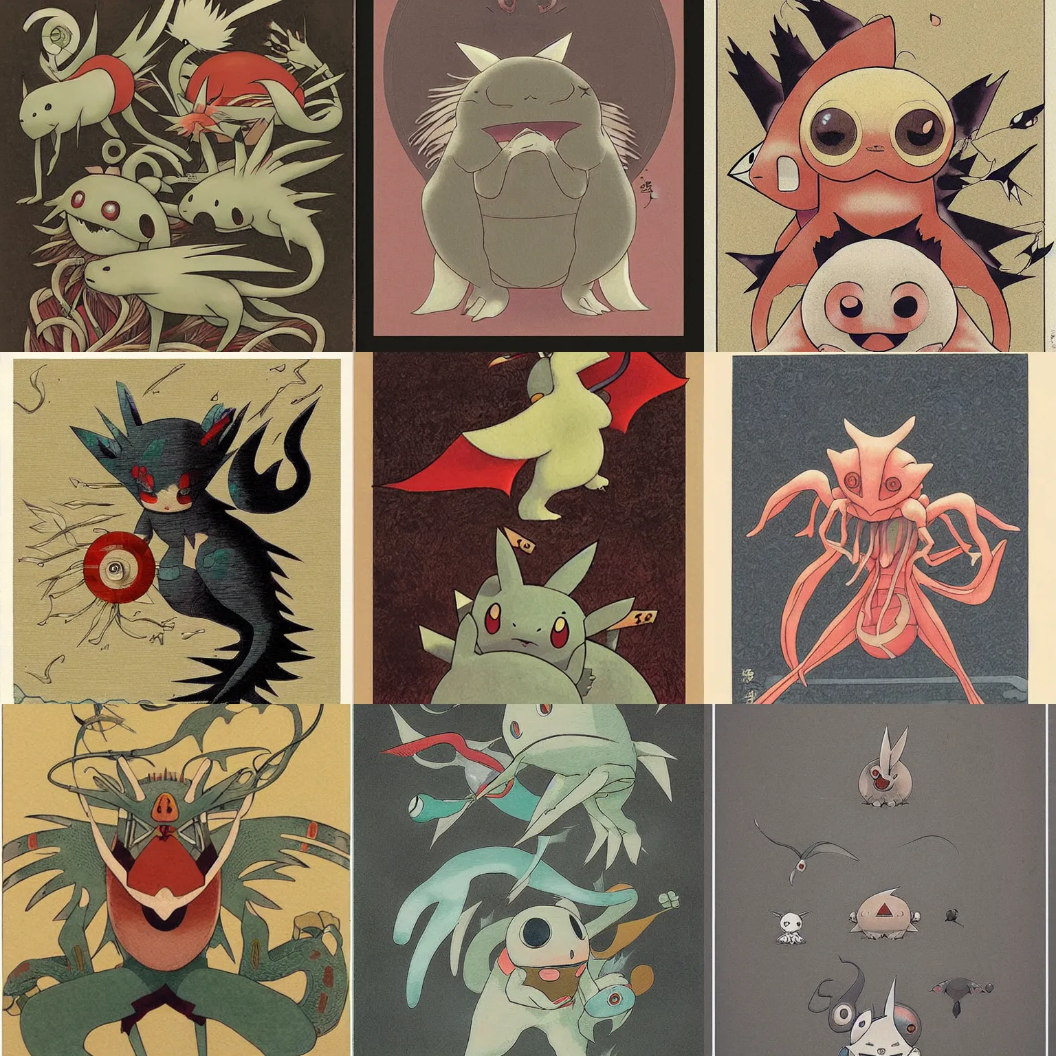 Prompt: psychic - type pokemon by shaun tan, style of takato yamamoto