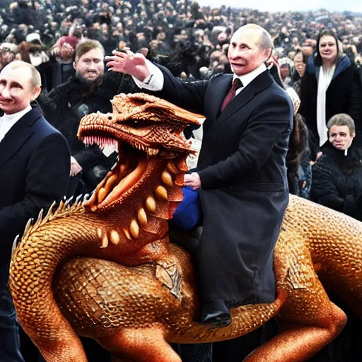 Image similar to Vladimir Putin riding a dragon from Game of Thrones