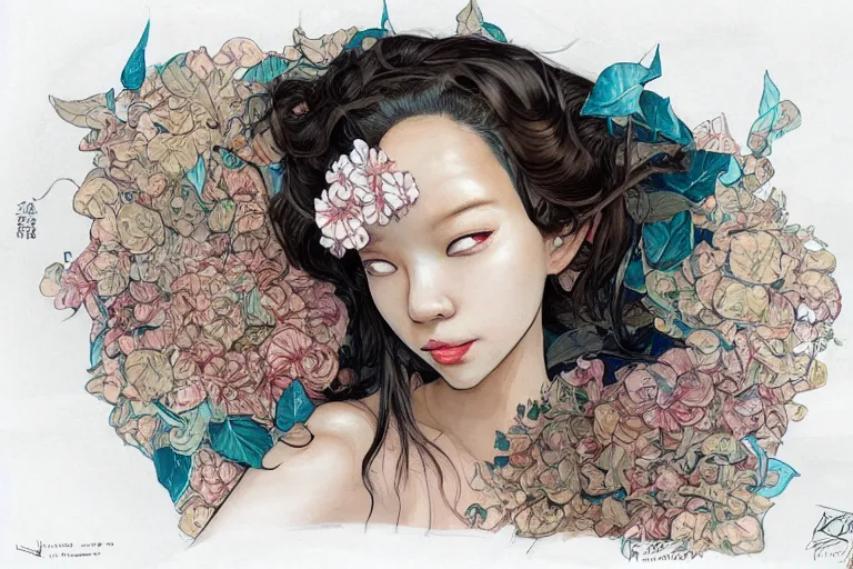 Prompt: top view, beautiful mulatto girl lying inside exotic flower, gorgeous, in the style of Jin Kagetsu, James Jean and wlop, Valentin Serov style, highly detailed, sharp focus, intricate concept art, digital painting, ambient lighting, 4k, artstation trending on Gsociety, trending on ArtstationHQ, trending on deviantart, professionally post-processed, wide-angle action dynamic portraithyperdetailed, hyper quality, 16K