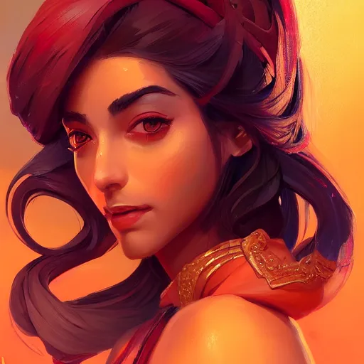 Image similar to beautiful female portrait, maya ali mage, gloomhaven, dynamic lighting, gaudy colors, octane render aesthetic, matte painting concept art, official fanart behance hd artstation by jesper ejsing, by rhads and makoto shinkai and lois van baarle and ilya kuvshinov and rossdraws