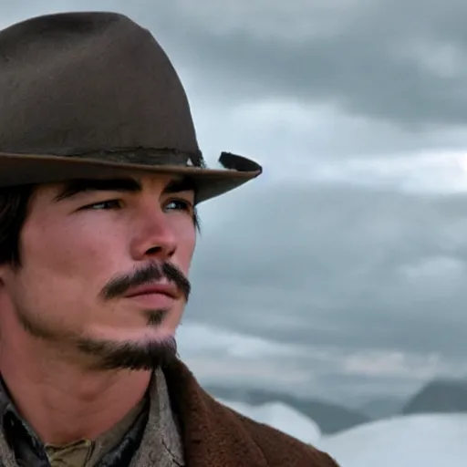 Image similar to a scene from brokebank mountain starring josh hartnett as ennis del mar