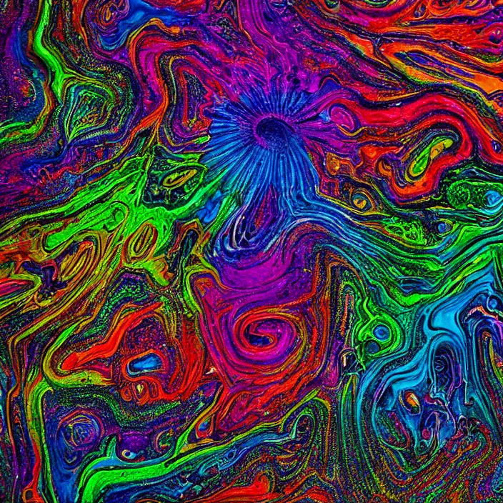 Prompt: melted crayons, ray tracing, psychedelic, intricate, very complex, textured, photography