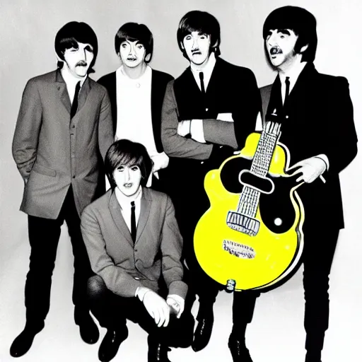 Prompt: the beatles in a yellow submarine