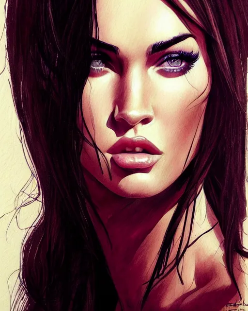 Image similar to portrait of megan fox, mixed art styles, beautiful, elegant, artstation, deviantart, behance, concept art, smooth, focus, by david w. mack