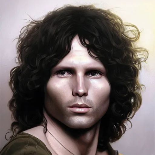 Prompt: portrait painting of jim morrison, ultra realistic, concept art, intricate details, eerie, highly detailed, photorealistic, octane render, 8 k, unreal engine. art by artgerm and greg rutkowski and alphonse mucha