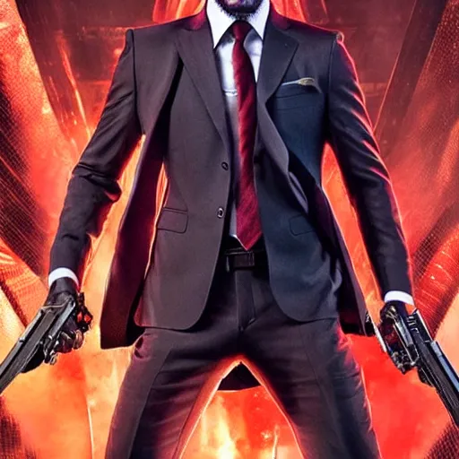 Image similar to John Wick in an Iron Man suit